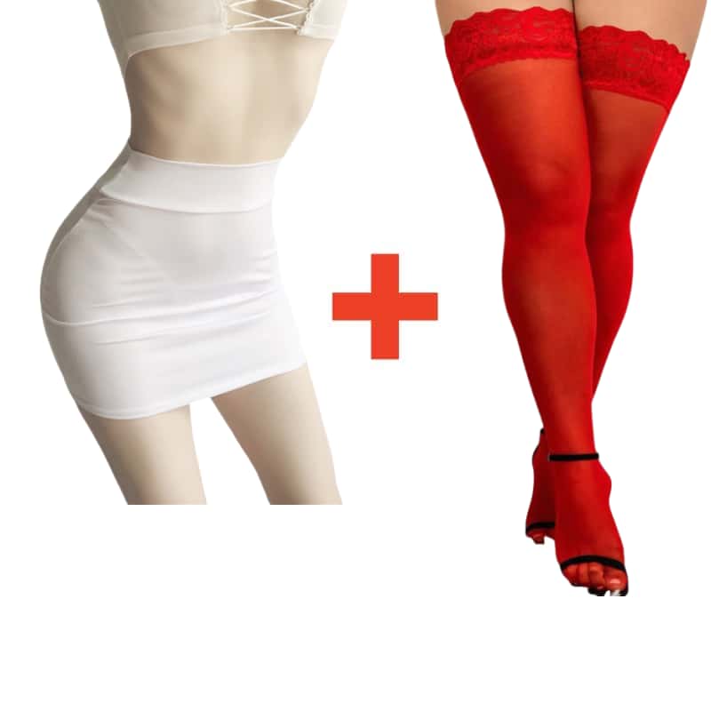 2PCS/SET Women High Waist Pencil Mini Skirts+Stockings Dress Set,Sexy Casual Wrap Hips Black Short Skirt and Pantyhose