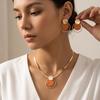 European and American New Temperament Elegant Black Gold Splicing Necklace Stud Earrings Set Fashionable Flat Snake Chain Collarbone Chain Earrings