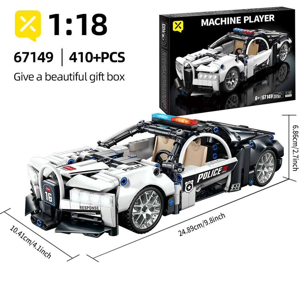 ToylinX 1/18 410PCS Polizeiauto Baustein Modellauto Lernen Entwicklung Puzzle Montage Spielzeug Kinder Weihnachts- Geburtstagsgeschenk