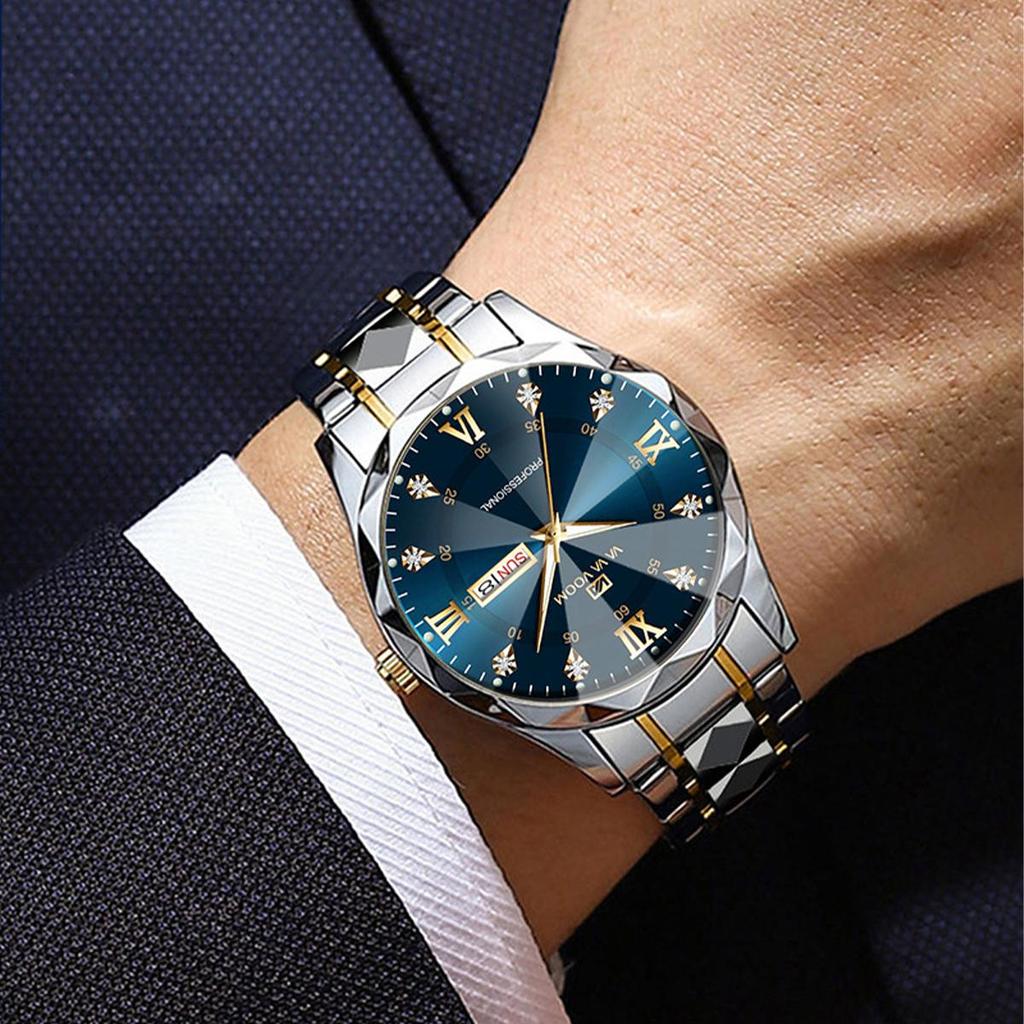 VA VA VOOM Luxury Men’s Quartz Watches Man 30m Waterproof Luminous Date Week Stainless Steel Men Watch Casual Sports Women Quartz Watches Male Clock
