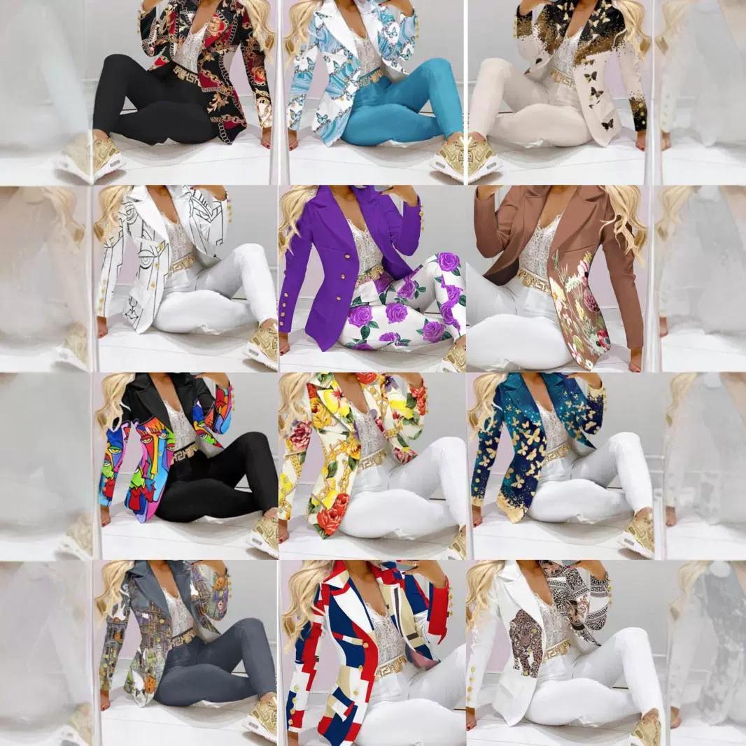 

European & American Style Women s Print Pantsuit - Jacket and Long Pants Set XL