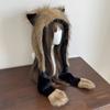 Furry Neck Scarf Hat with Animal Ear Winter Outdoor Sport Shawl Hat Anime Costume Earmuff Hat for Skiing Cold Weather