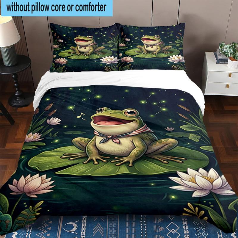 Frog In Top Hat Serenade 3pcs Bedding,Including 1pc Duvet Cover And 2pcs Pillowcases Perfect for Christmas,Ideal for Bedroom, Dormitory