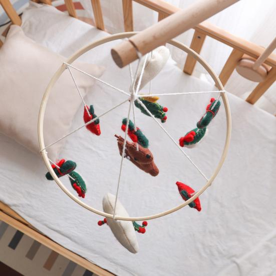 Christmas Crib Mobile Handmade Felt Baby Bed Bell with Reindeer Tree Stars Nursery Decor for Infants Safe Festive Holiday Gifts