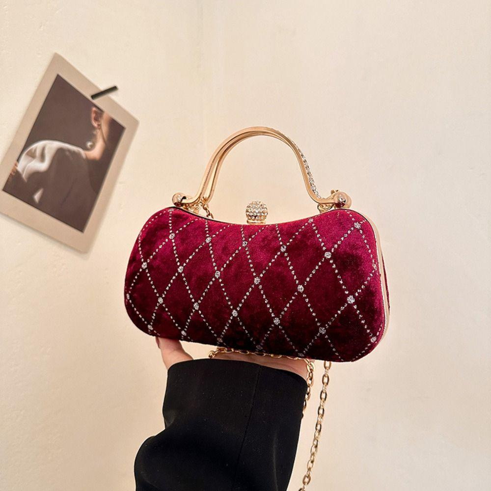 Crystal Velvet Dinner Handbag Luxury Bridal Clutch Bag Temperament Evening Banquet Bag  Party