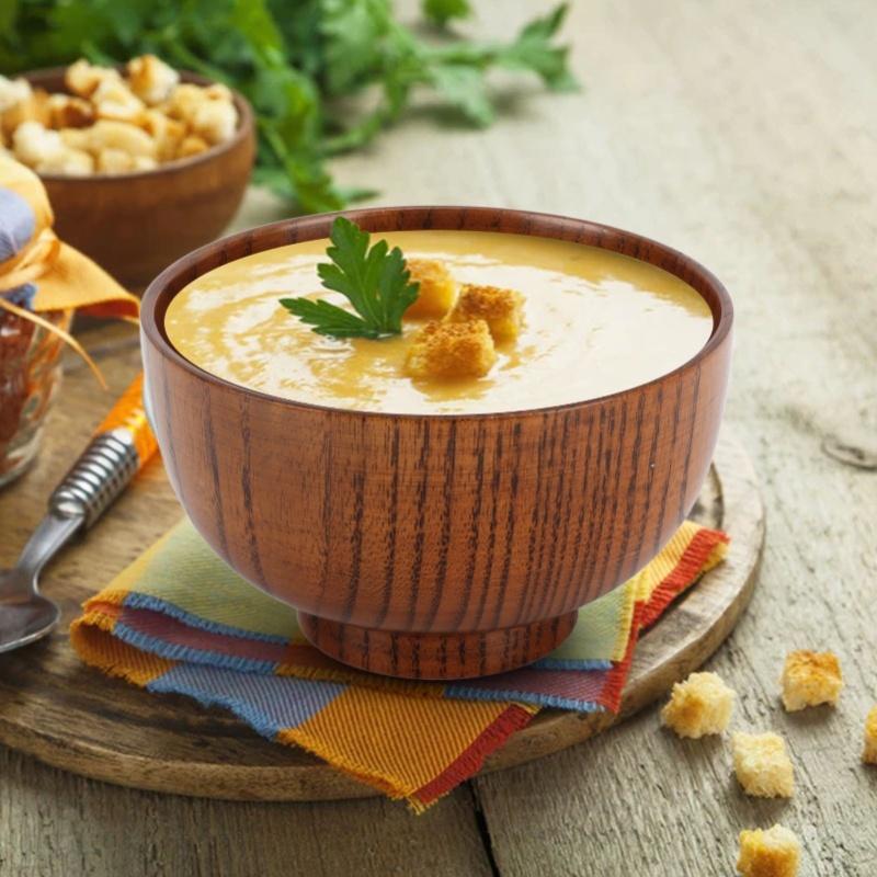 Bol en Bois Fait Main Style Japonais Bol en Bois Vaisselle de Service Pour Nouilles Riz Soupe Sauce Salade