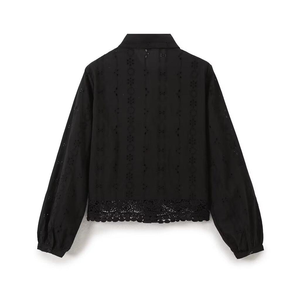 2024 Autumn Women's Fashion: European & American Style Embroidered Long Sleeve Shirt