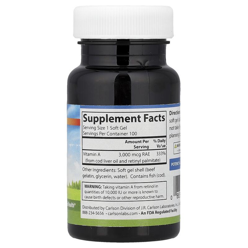 Vitamin A, 3,000 mcg RAE (10,000 IU), 100 Soft Gels