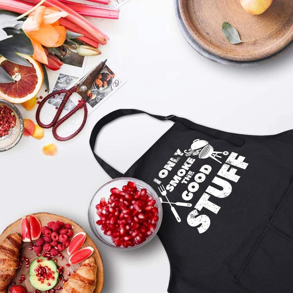 Rosoz Funny BBQ Black Chef Aprons for Men, Adjustable Kitchen Cooking Aprons for Men, Dad, Husband - Birthday, Father's Day