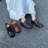 Retro Genuine Leather Low Heeled Pumps Sauare Toe Cowhide Solid Color Lace-up Women Shoes