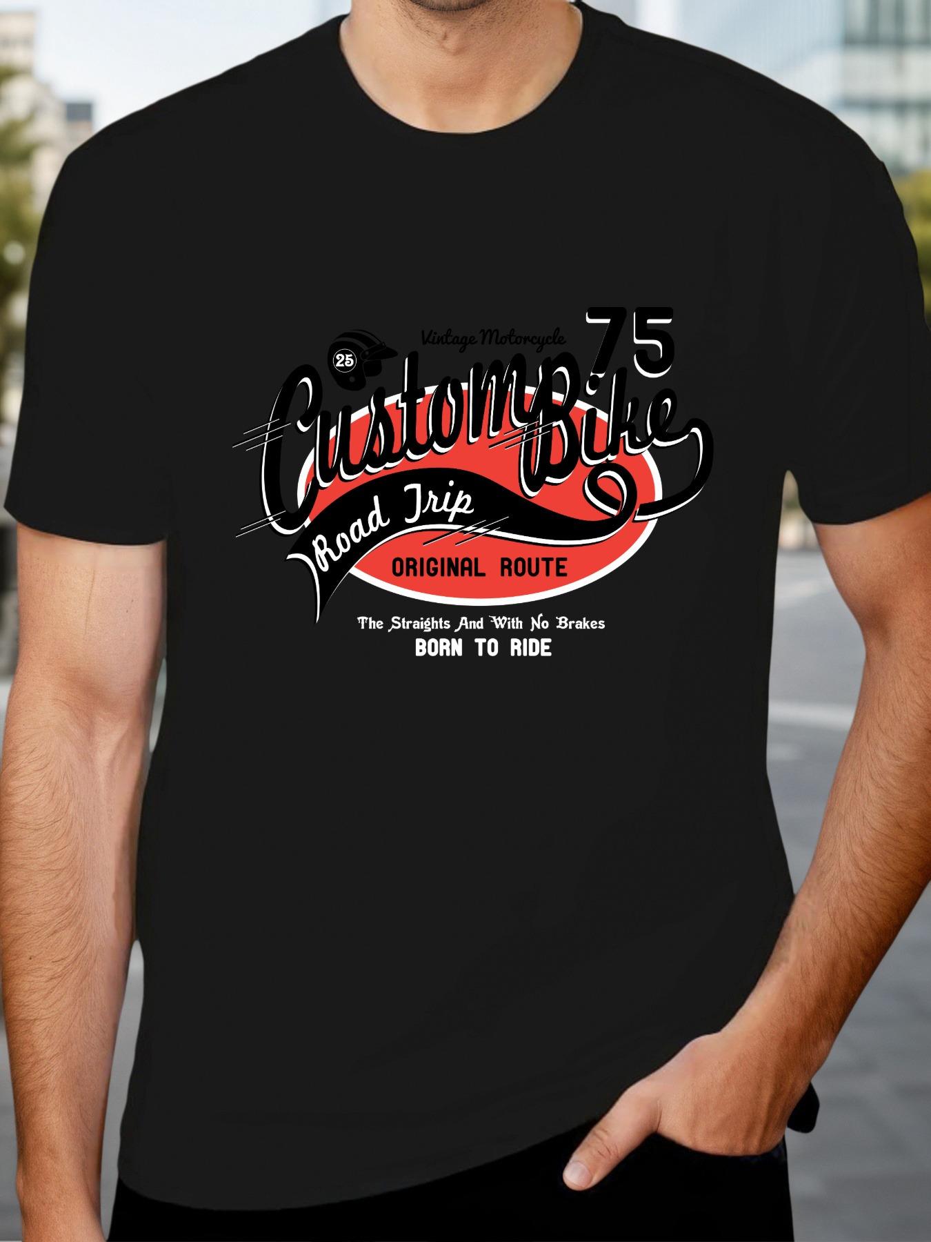 CustomBike Graphic T-shirt - Casual Crew Neck Short Sleeve Tee with Bold Design L