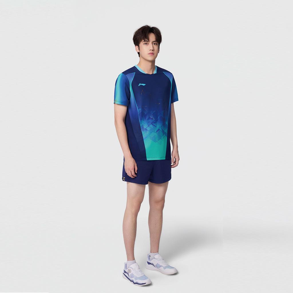 Li-Ning National Team Champion Series Five-Star Gradient Breathable Quick-Dry Competition Top Table Tennis Short Sleeve Men tops AAYW097-1