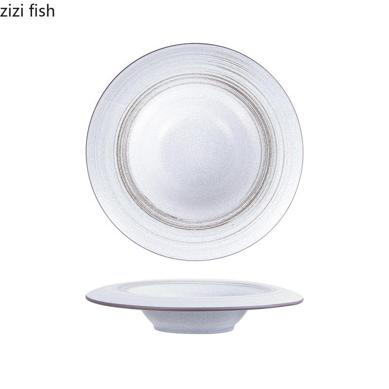 Ceramic Dinner Plate Coarse Pottery Straw Hat Bowl Pasta Plates Soup Plates Fruit Dish Salad Bowl Sting Disc Dim Sum Dish Tray