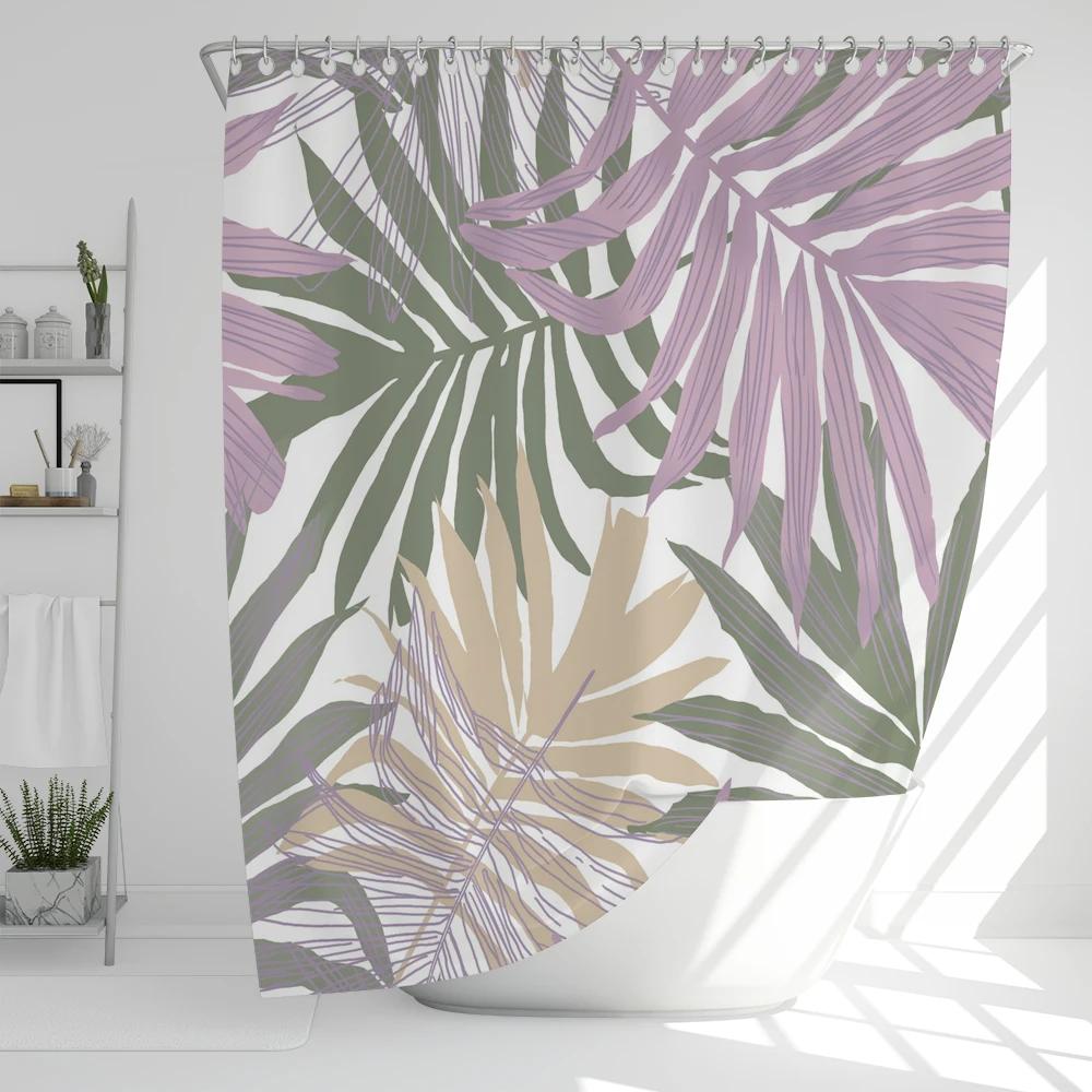 Simple style Plant Leaves Shower Curtain with Hook - Modern Leaf Design, Printed polyester fabric Bathroom Decoration Curtain