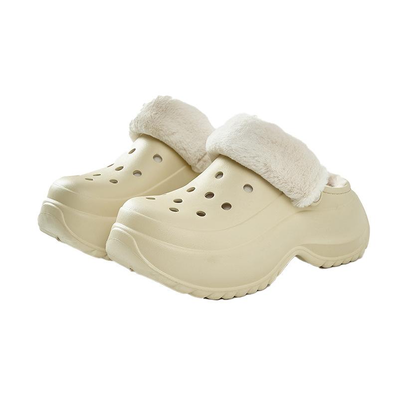 Hole shoes women's 2025 autumn and winter new warm plush cotton slippers cute and funny DIY half-drag cotton shoes