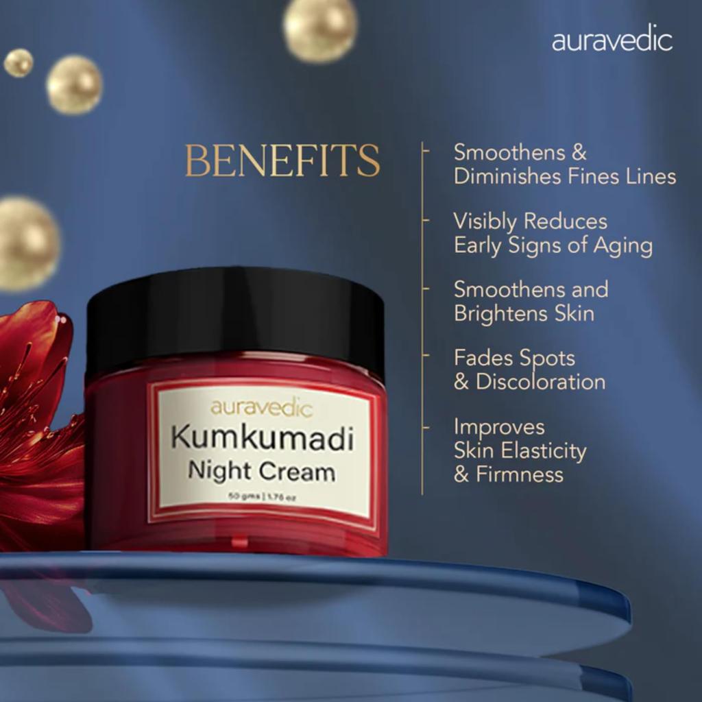 Auravedic Kumkumadi Öl Retinol Nachtcreme Für Das Gesicht - Nachtcreme Für Frauen Mit Niacinamid, Retinol, Safran & Padmaka - Über Nacht Reparatur & Rene