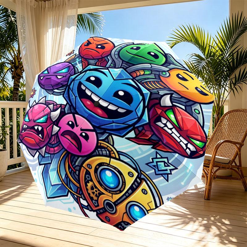 Geometry Dash Print Automatisk Åben Lukke Paraply, Bærbar Foldbar Paraply, til Udendørs Pendling Campingtur, Ideel Fødselsdagsgave