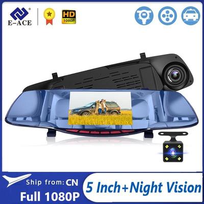 Auto DVR 5 Zoll Earview Spiegel Kamera Full HD 1080P Dual Objektiv Dvr Recorder Dash Cam Nachtsicht 5 LED Lichter mit Rückfahrkamera