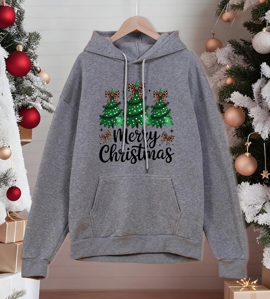 Merry Christmas Bow Trees Printing Hoody Men All-Match Autumn Sportswear Oversized Comics Streetwear Casual Fleece Hoodies