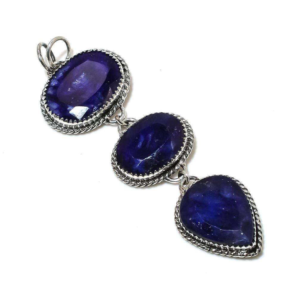 Blue Sapphire Gemstone Silver Pendant In 925 Sterling Silver- Handmade Design, Everyday Wear Jewelry, Unique Pendant Father's Day Gifts