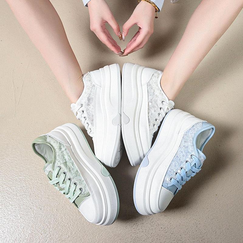 Guofeng Mesh Embroidery Breathable Sequins Casual Summer New Thick-soled Cm Fashion  Shoes