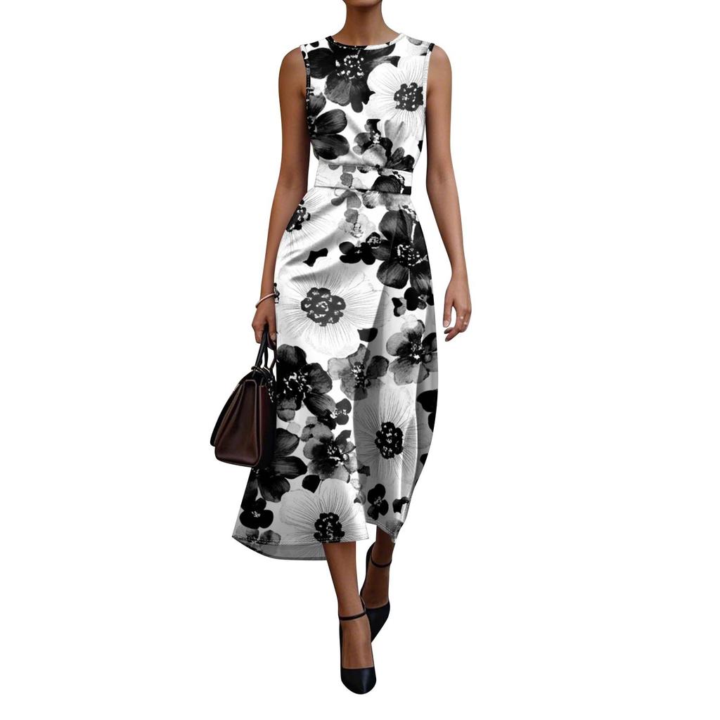 Robe Boho Sans Manches Pour Femmes Décontractée Coupe Ample Robe d'Été Imprimée