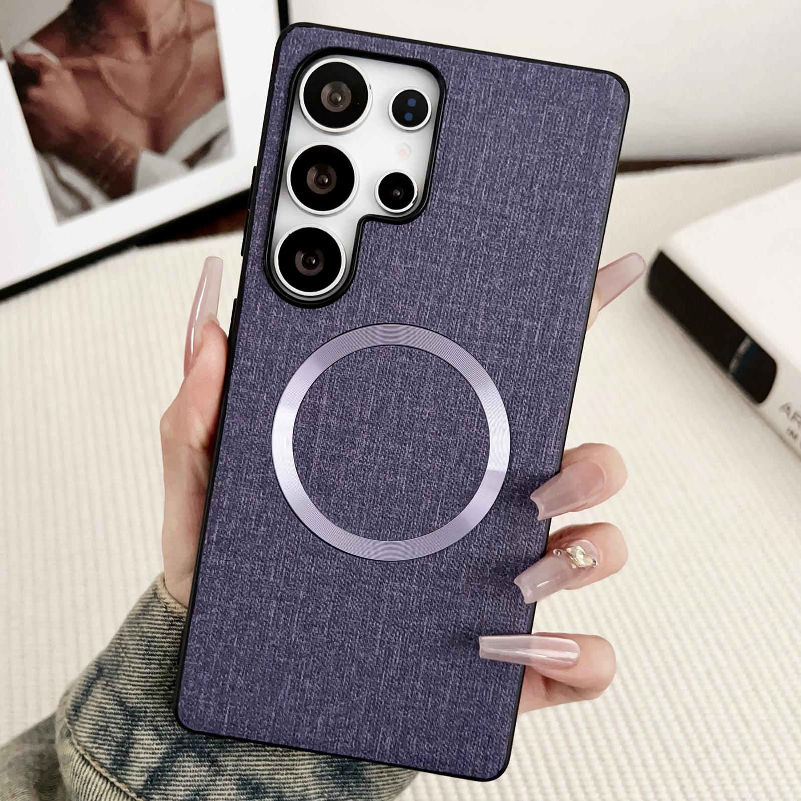 

For Samsung Galaxy S25 Ultra Magnetic Case Drop-Proof TPU + Cloth Back Phone Cover B