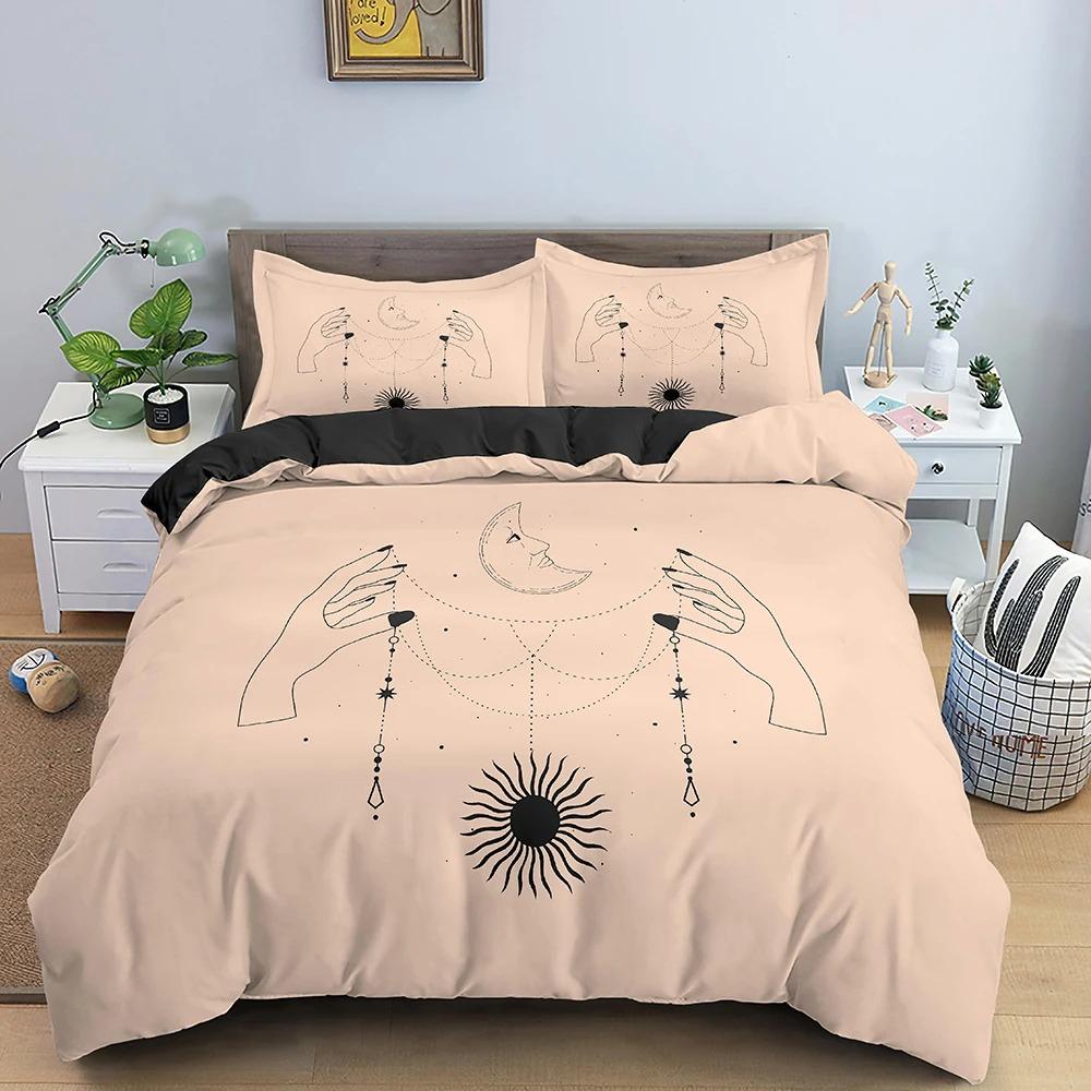 Psychedelic Duvet Cover Set Moon Sun Hand Bedding Set Personalized Polyester Comforter Cover Queen King Full Size for Boys Teens