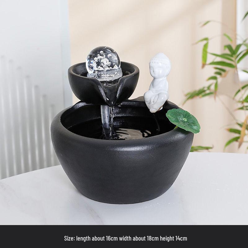 Ceramic Desktop Fish Tank with Automatic Water Circulator and Lucky Cat Ornament