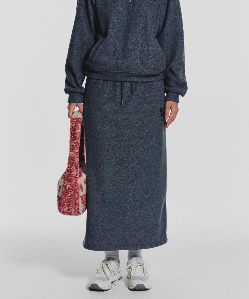Minasu Terry Fleece Long Skirt_Charcoal