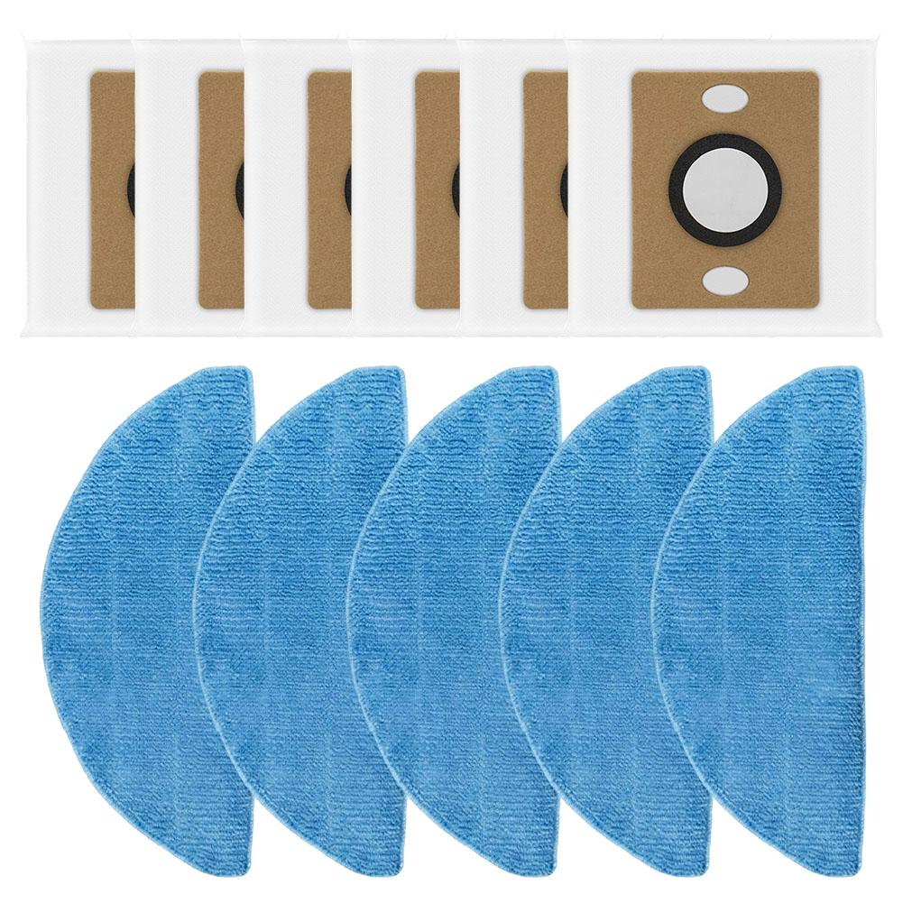 For ILIFE A30 Pro Robot Vacuum Dust Bags And Mop Cloths Kit, Clog-Free Microfiber Replacement Parts Strong Seal 6 Bags 5 Mops