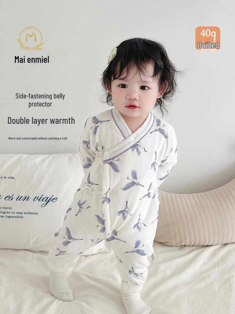 Mai Enmi'er Baby Quilted Cotton Romper - Warm, Side-Opening, Lace-Up, Autumn/Winter.