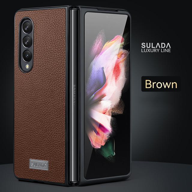 

Чехол для Samsung Galaxy Z Fold 3 5g, кожаный чехол Z Fold 2, искусственная кожа + жесткий корпус из ПК, ультратонкий, тонкий, прочный защитный чехол for Galaxy Z Fold 2 коричневый
