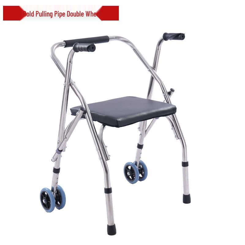Stainless Steel Rollator Walker with Seat and Wheels - Rehabilitation Support Frame