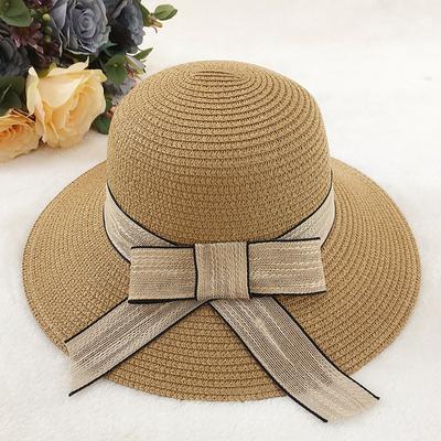 Sonnenhut mit großer Schleife, Krempe zum Aufrollen, Strohhüte, Sommer, UV-Schutz, Sonnenschutzhüte, geeignet für Reisen, Urlaub