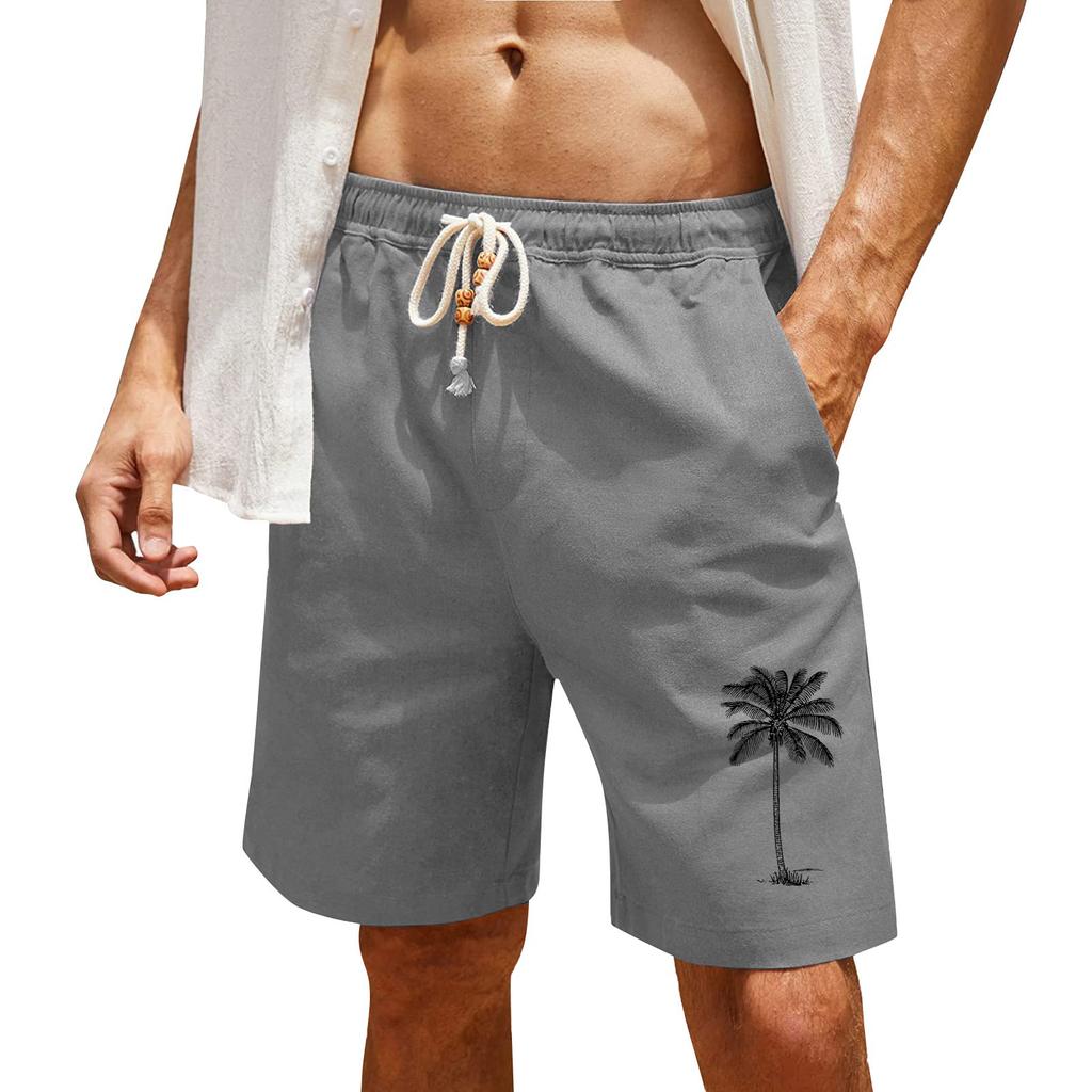 Herrtryck Bomull Linne Casual Shorts Herr Mode Badshorts