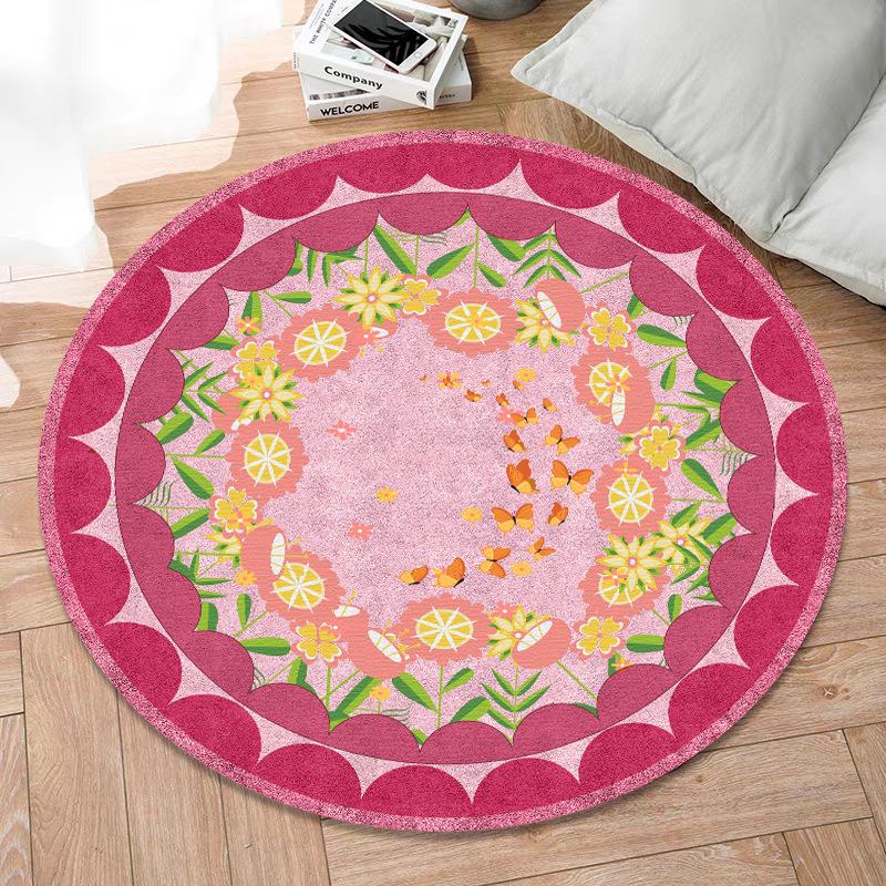Artistic Modern Colorful Floral Round Rug – Daisy  Rose Nature-Inspired Mat for Living Room, Bedroom  Office
