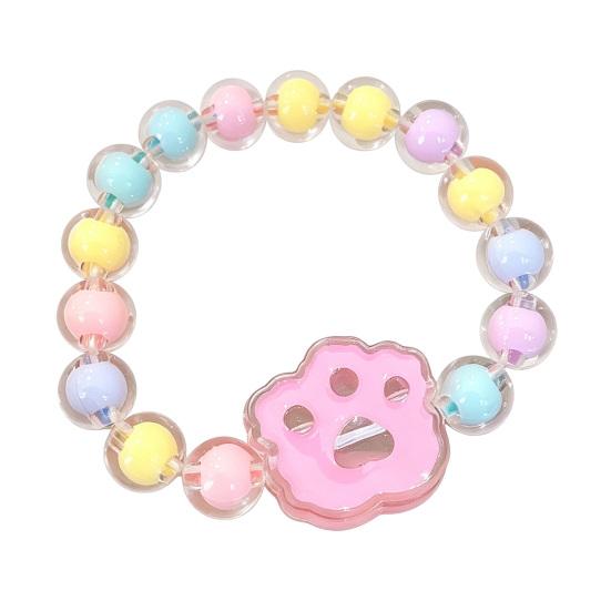 Bracelet for Kids, Macaron Color Beads Elastic Wristband, Cartoon Watermelon Lollipop Fried Egg Pendant Bracelet for Lightweight Gift Accessory