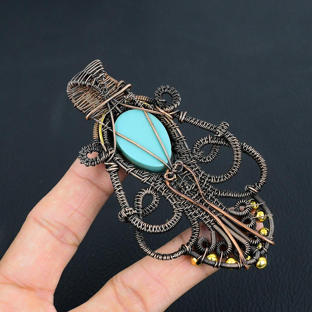 Carved Blue Face & Moonstone Jewelry, 999 Copper Wire Wrapped Pendant Handmade Gemstone Jewelry, Gifts For Wife Brand New Pendant