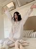 The new pajamas can be worn outside, the Korean version of the women's suit ins style simple pure cotton double-layer yarn breathable lace collar
