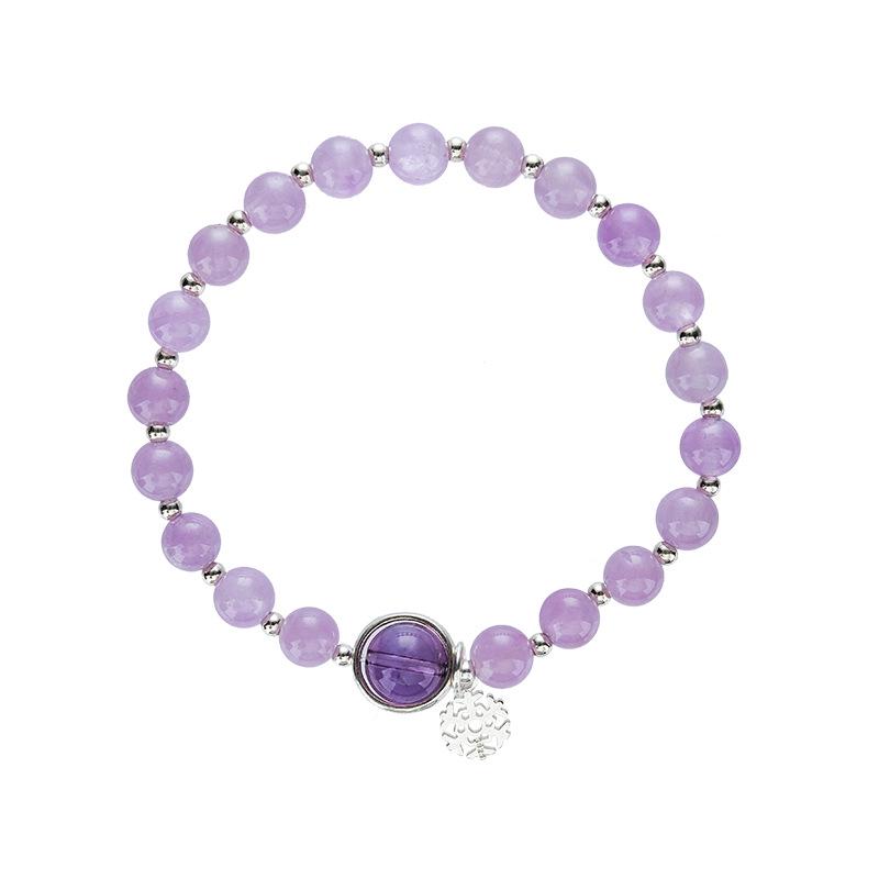 Lavender Amethyst & Purple Jade Snowflake Bracelet, S925 Silver, Natural Crystal Beaded, Simple Ladylike Style.