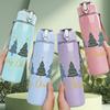 1PC Merry Christmas Tree Art 750ml Color Plastic Sports Water Bottle Leakproof Flip Straw Lid Suitable for Sports Office Home Use