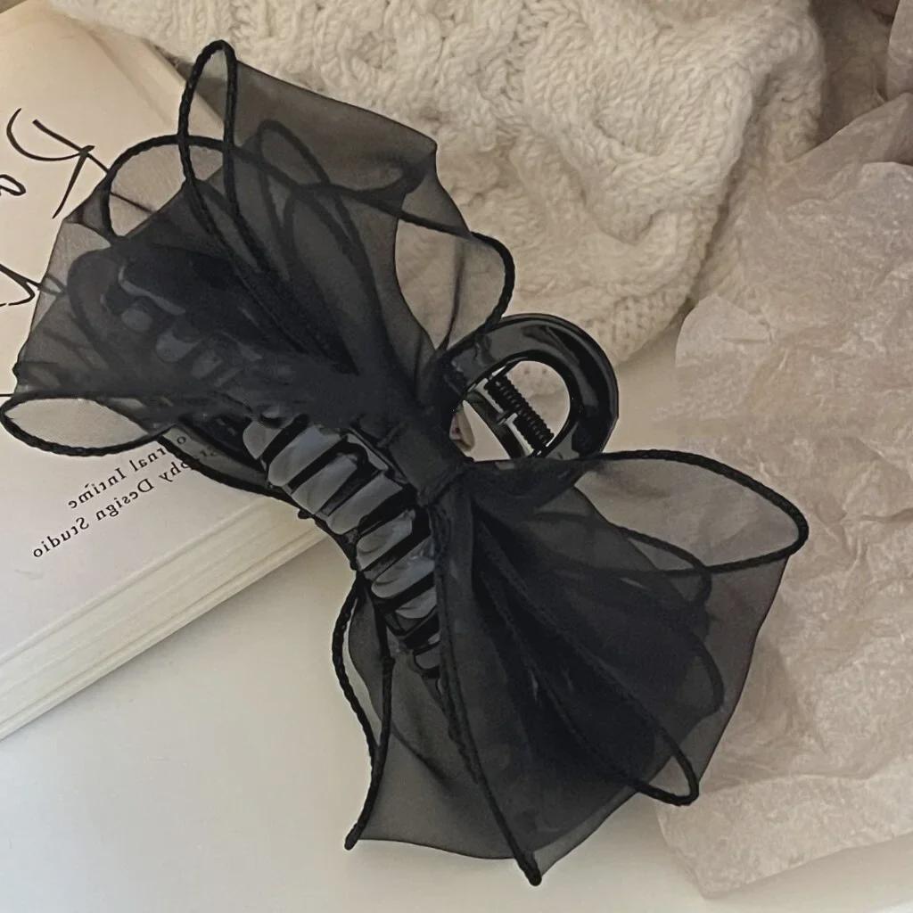 

Korean High-End Organza Bow Hairpin - Elegant Shark Clip for Back of the Head.