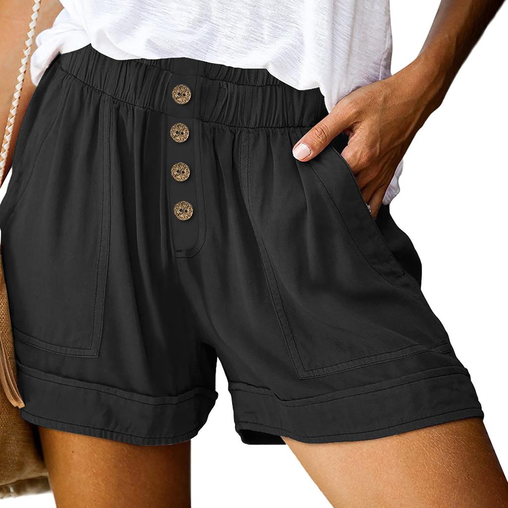 Cheap Ladies Shorts High Waist Solid Color Straight Summer Vacation