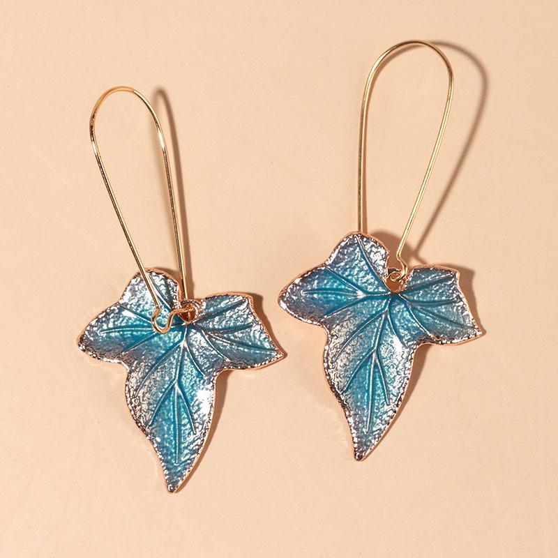 "Hecheng Wish Blue Maple Leaf Earrings - Cool and Beautiful Eternal Flower Design"