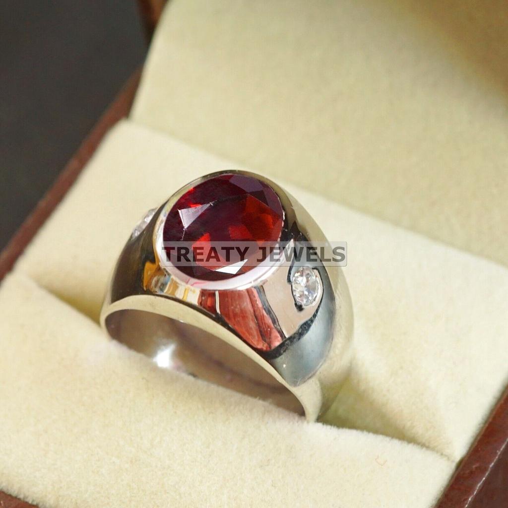 Garnet Oval Cut Gemstone With 925 Sterling Silver Ring For Men's #B75 JL375671375966