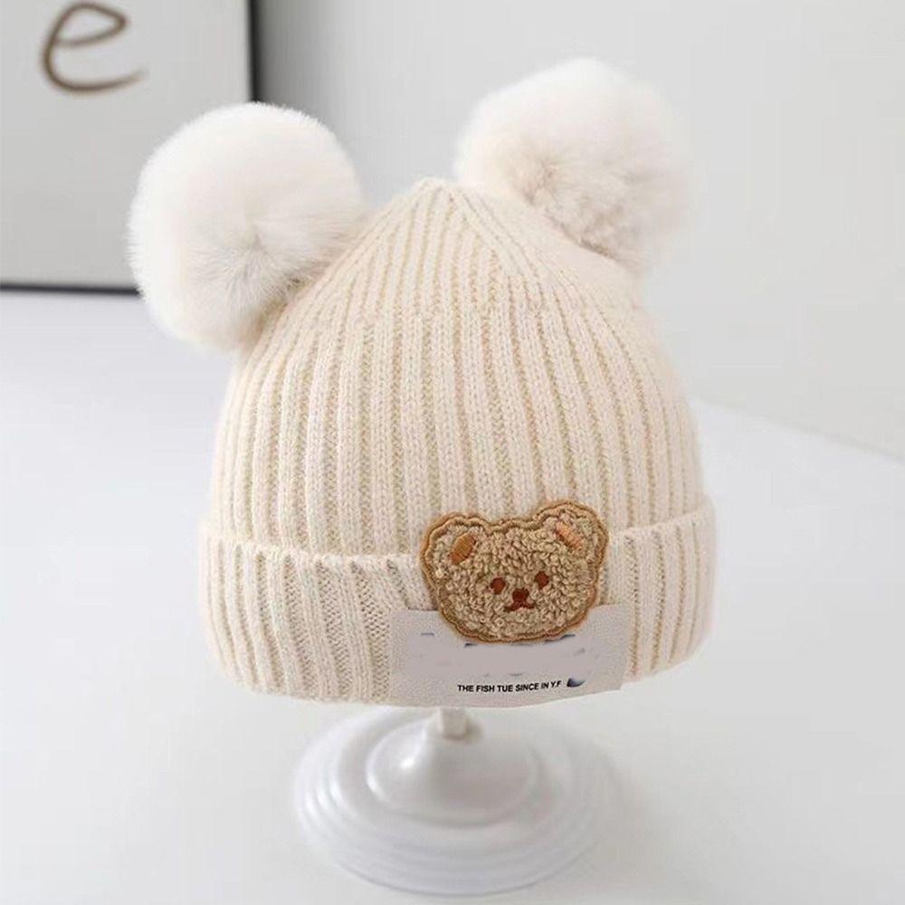 0-3Year Plush Ball Baby Knitted Hat Solid Color Beanie Hats Children Warm Cap  Baby Children Kids