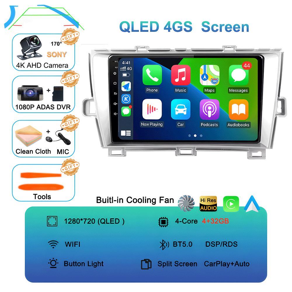 Android 14 For Toyota Prius XW30 30 2009-2015 GPS Stereo Auto Head Unit QLED Navigation NO 2DIN Car Radio Multimedia Player DVD