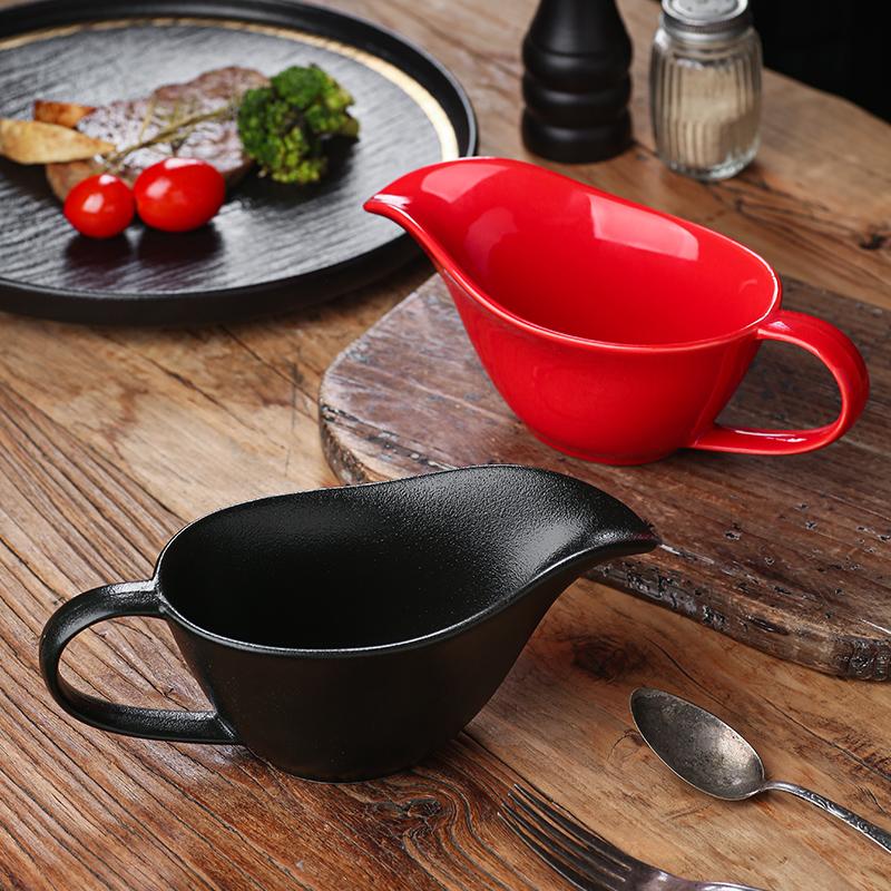 Ceramic Gravy Boats Seasoning Pot Steak Plate Black Pepper Tomato Sauce Cup Steak Sauce Pot Ceramic Steak Sauce Bucket Tableware