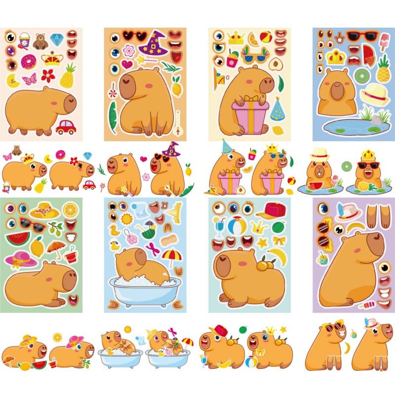8Sheets Cute Capybara Funny Make a Face Puzzle Stickers Decoration Cartoon Assemble Jigsaw Toy Kid DIY Decoration Party Favor